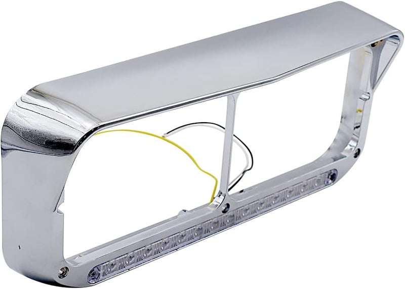 LEAVAN 2x Chrome Headlight Bezels 12" Amber LED Light with Visor 4x6 Light Strip Replacement for Kenworth T400 T600 T800 W900B W900L Peterbilt 378 379 Western Star 4900 Trucks (Clear Lens+Amber LED) - Image 2